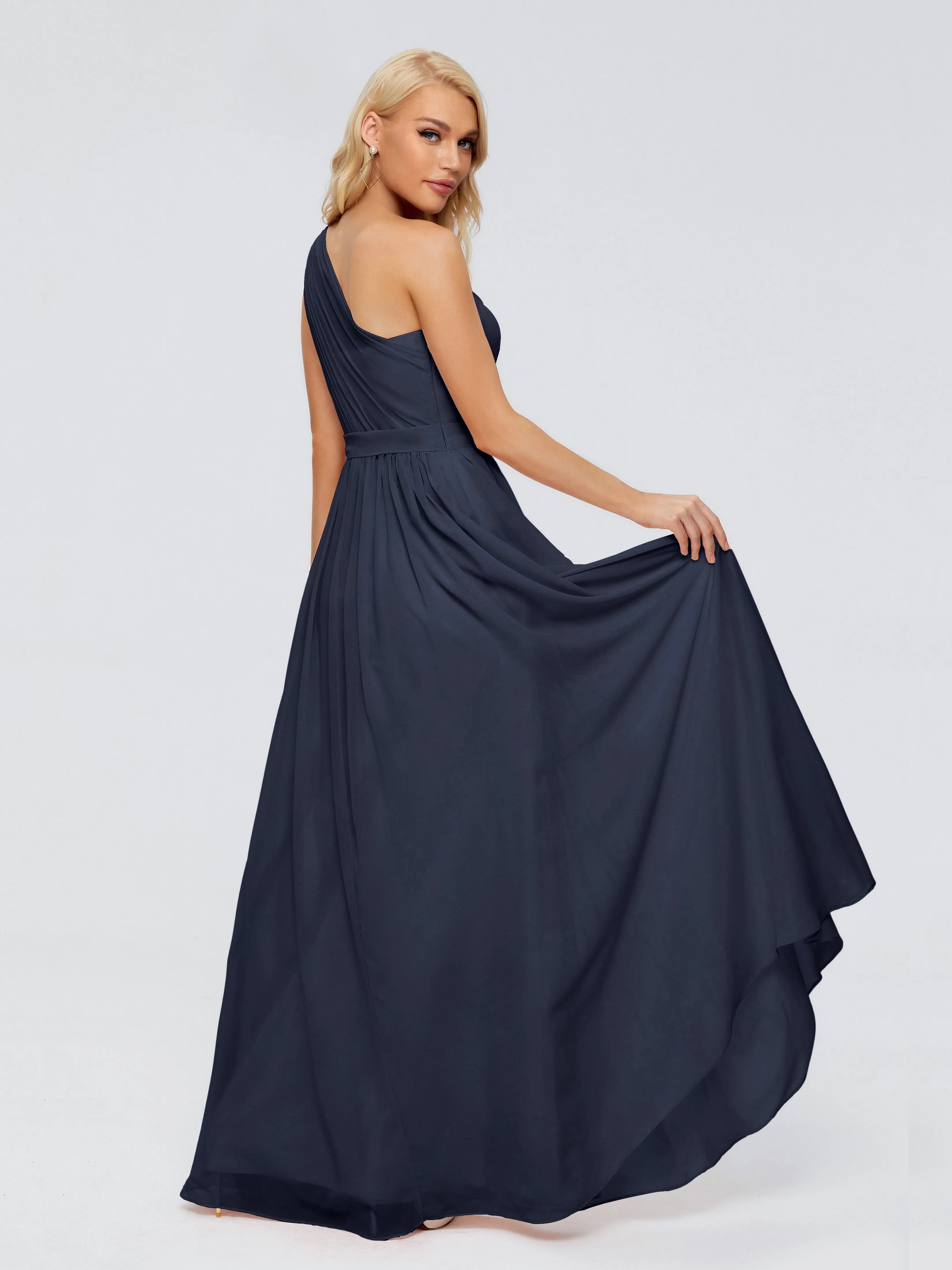 Dark Navy Bridesmaid Dress Arabella One Shoulder Sash Bridesmaid Dresses