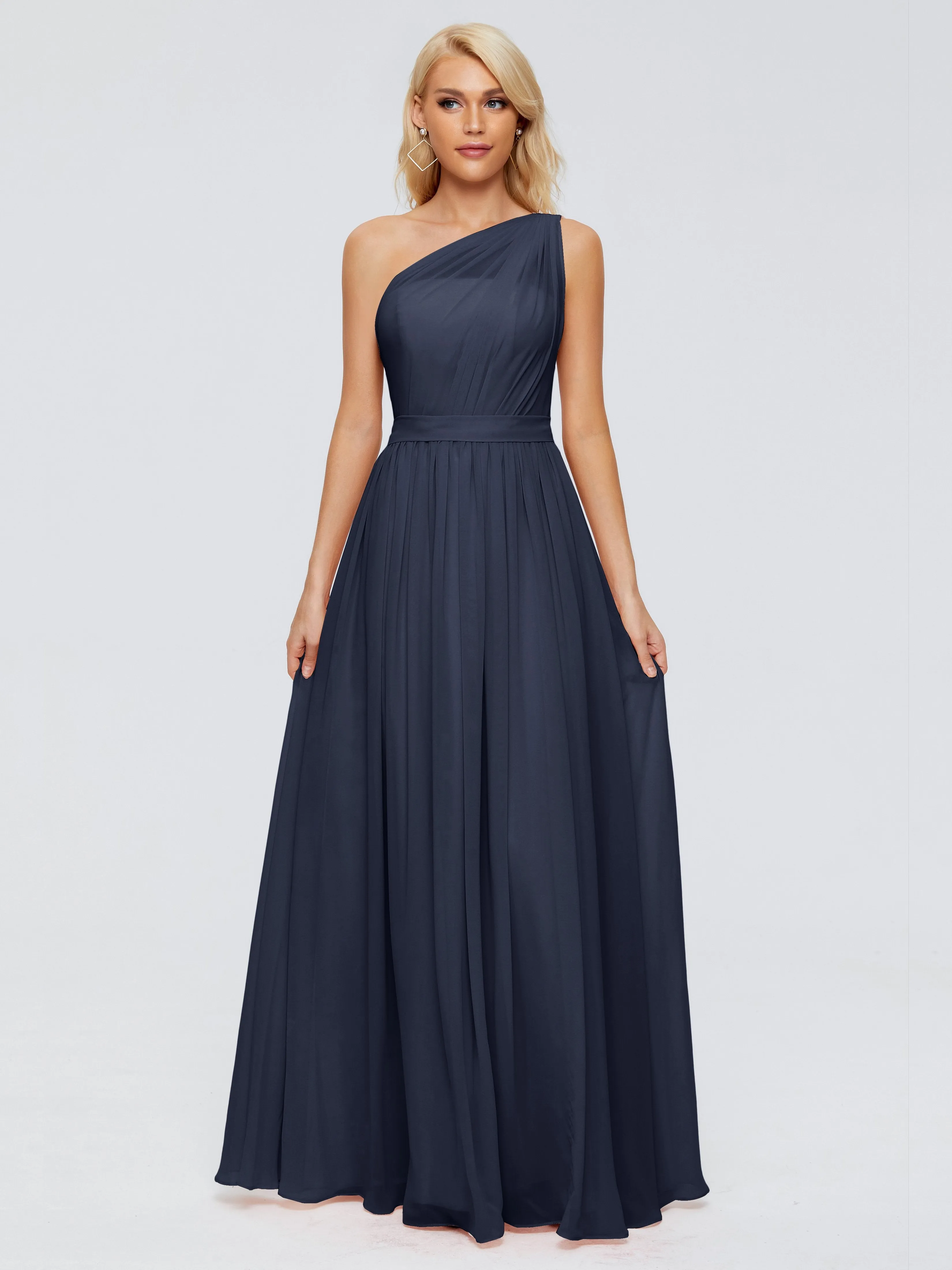 Dark Navy Bridesmaid Dress Arabella One Shoulder Sash Bridesmaid Dresses