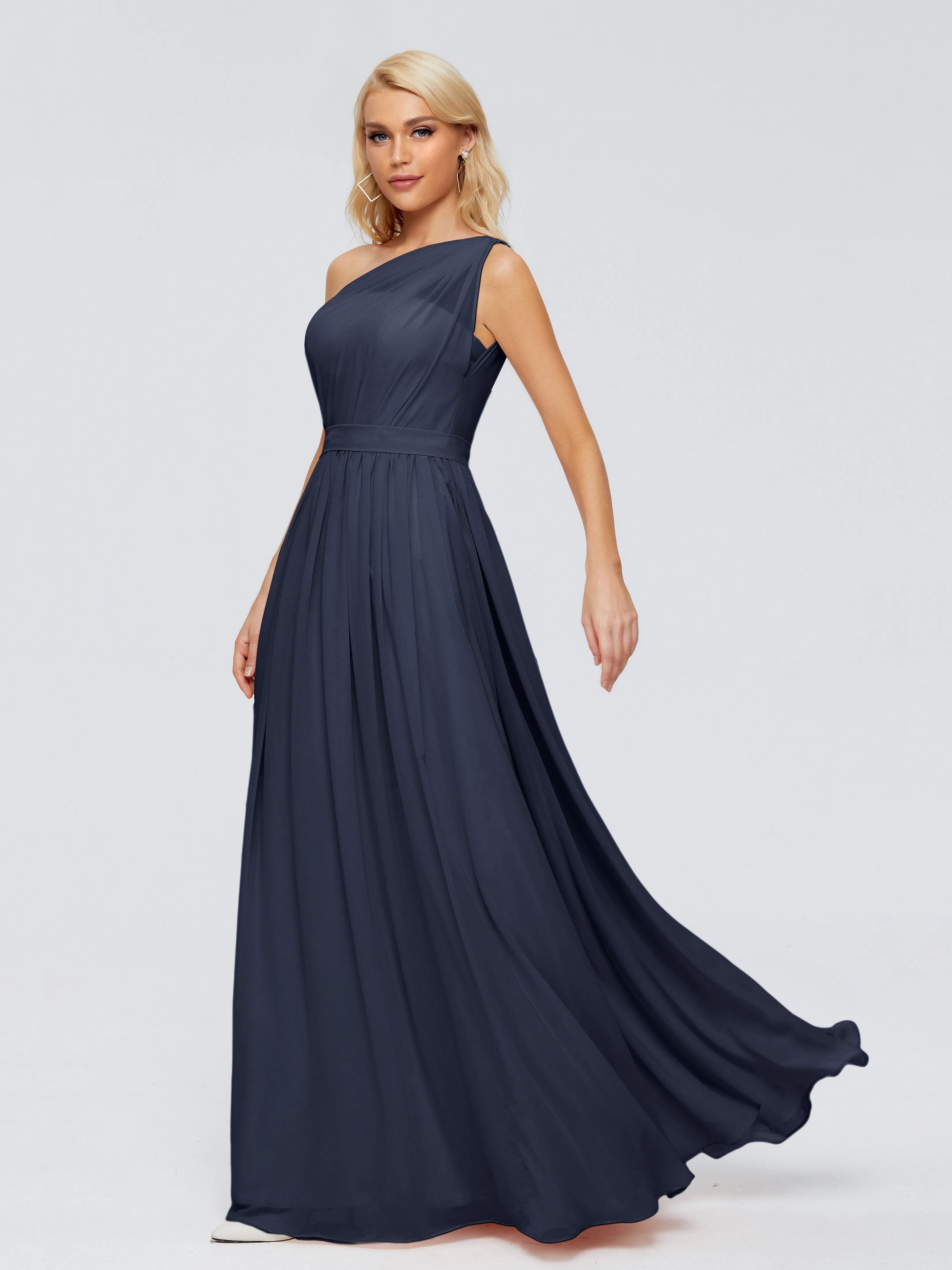 Dark Navy Bridesmaid Dress Arabella One Shoulder Sash Bridesmaid Dresses
