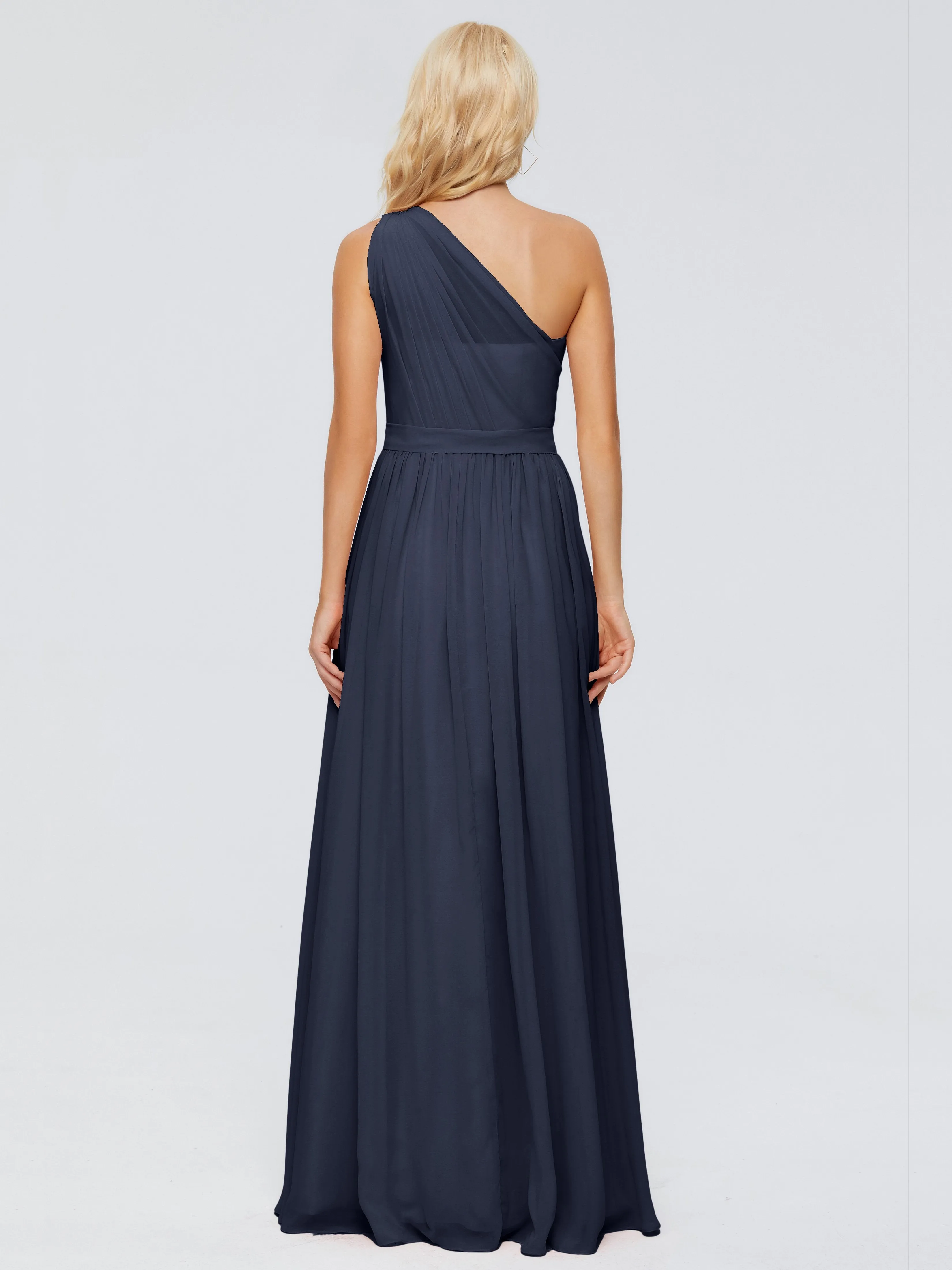 Dark Navy Bridesmaid Dress Arabella One Shoulder Sash Bridesmaid Dresses