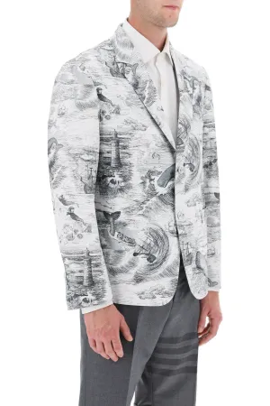 deconstructed single-breasted jacket with nautical toile motif
