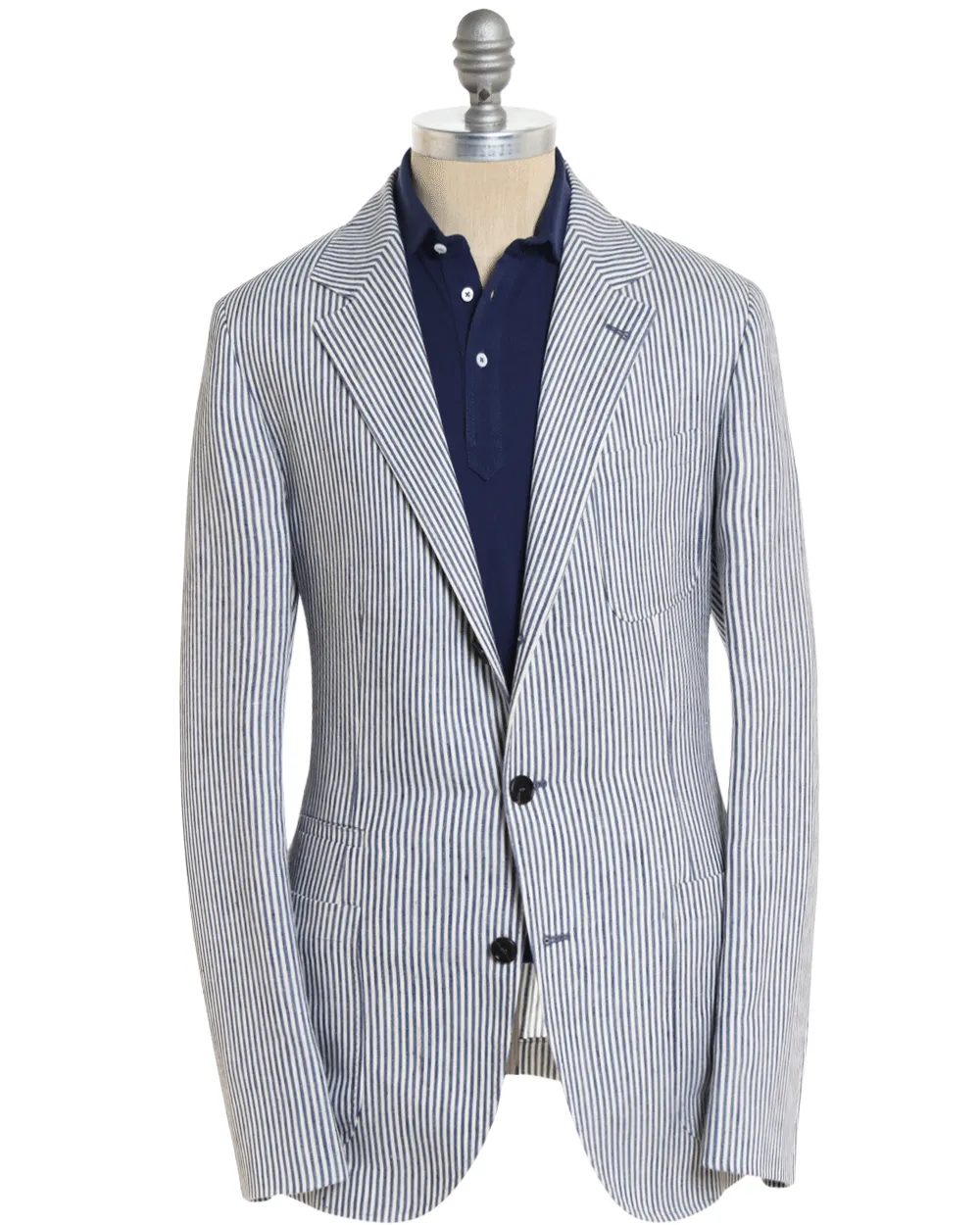 Denim Blue and White Striped Linen Blend Sportcoat