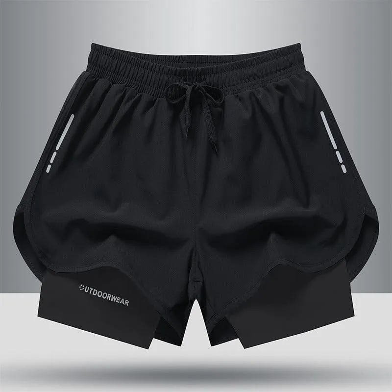 Double-Layered Quick-Dry Sports Shorts for Men: High-Elasticity Activewear