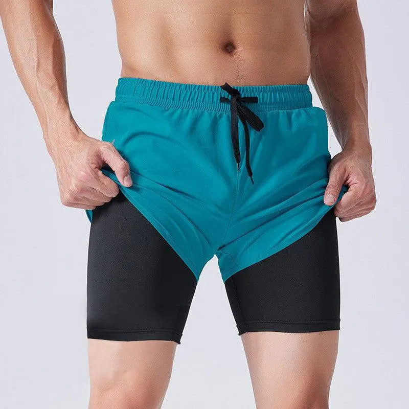 Double-Layered Quick-Dry Sports Shorts for Men: High-Elasticity Activewear
