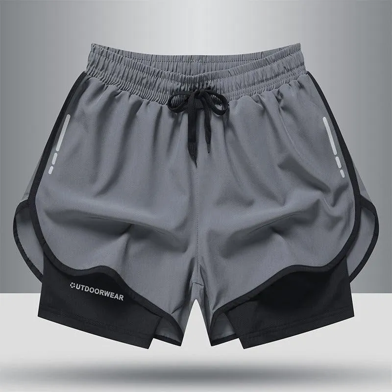 Double-Layered Quick-Dry Sports Shorts for Men: High-Elasticity Activewear