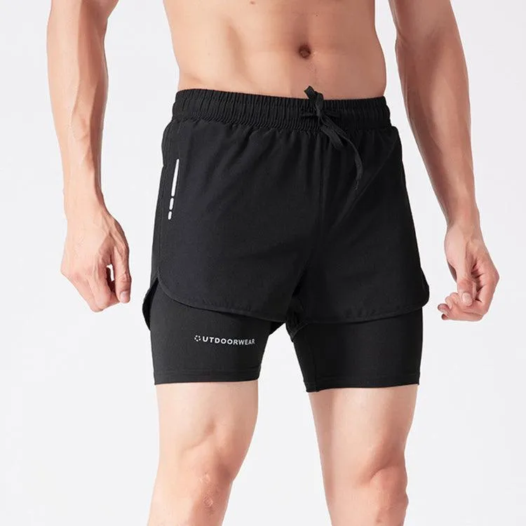 Double-Layered Quick-Dry Sports Shorts for Men: High-Elasticity Activewear
