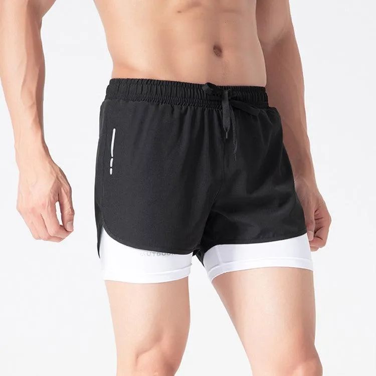 Double-Layered Quick-Dry Sports Shorts for Men: High-Elasticity Activewear