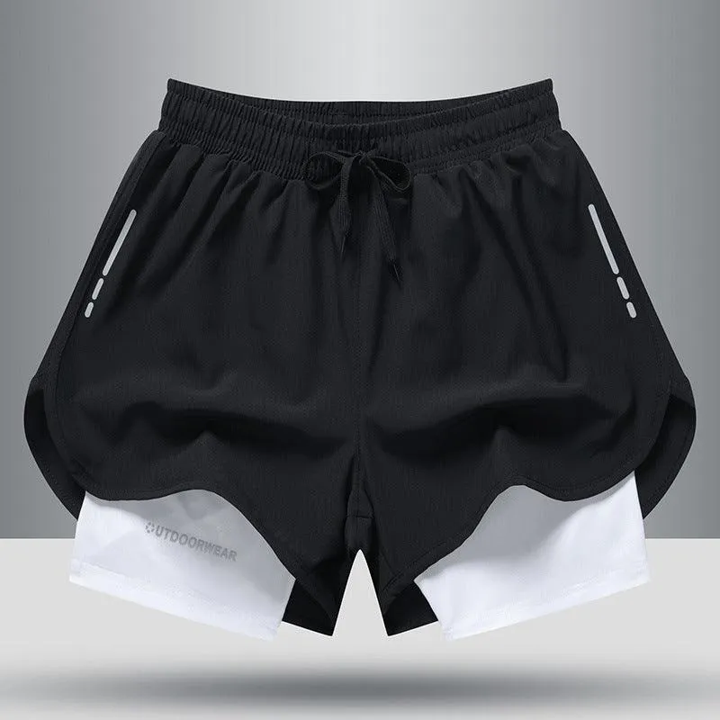 Double-Layered Quick-Dry Sports Shorts for Men: High-Elasticity Activewear