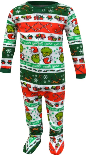 Dr Seuss Grinch Holiday Stripes Infant One Piece Pajama