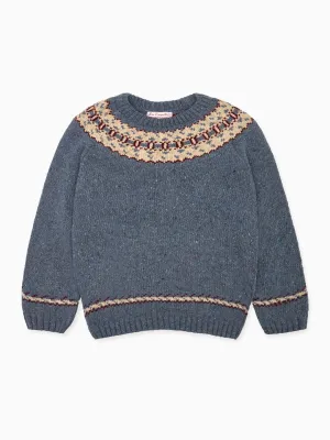 Dusty Blue Merino Fair Isle Kids Jumper