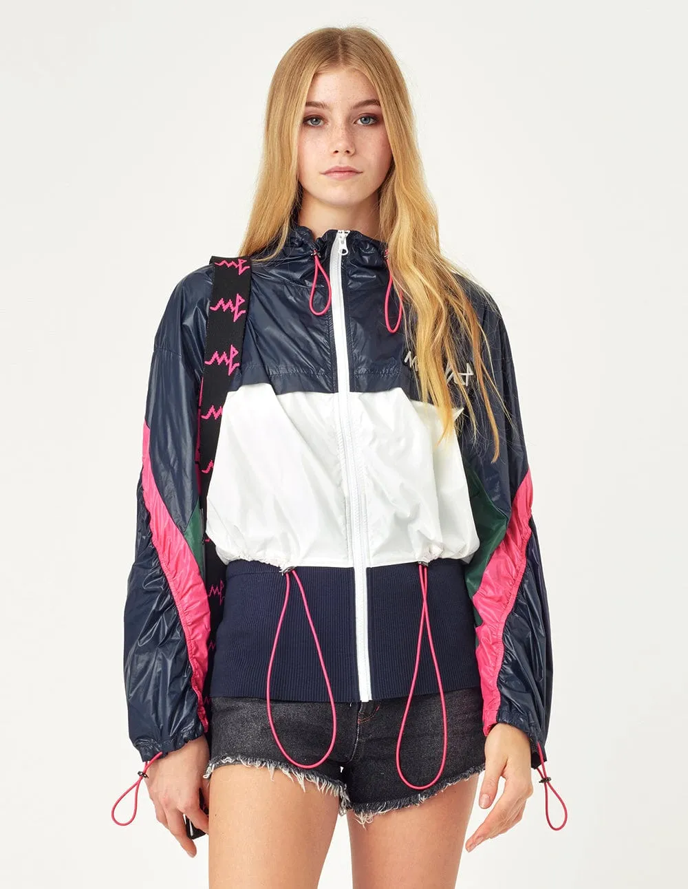 Embroidered Badge Colour Block Hooded Windbreaker