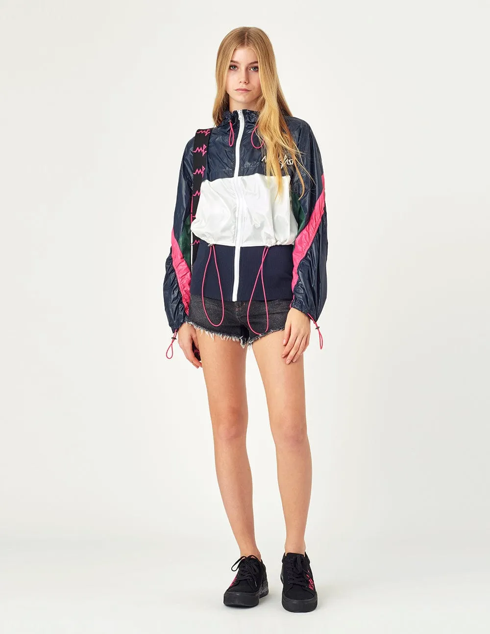 Embroidered Badge Colour Block Hooded Windbreaker