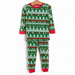 Fair Isle Festivities Bamboo Pajama Set, Green