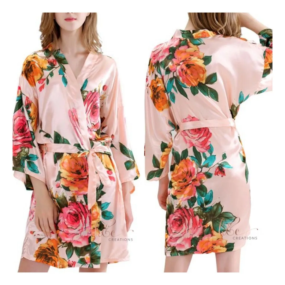 Floral Robes for Bridesmaids Kimono, Personalized Robes for Bridesmaids Plus Size, Rose Bridesmaid Robe Set, Bridesmaid Robes with Greenery