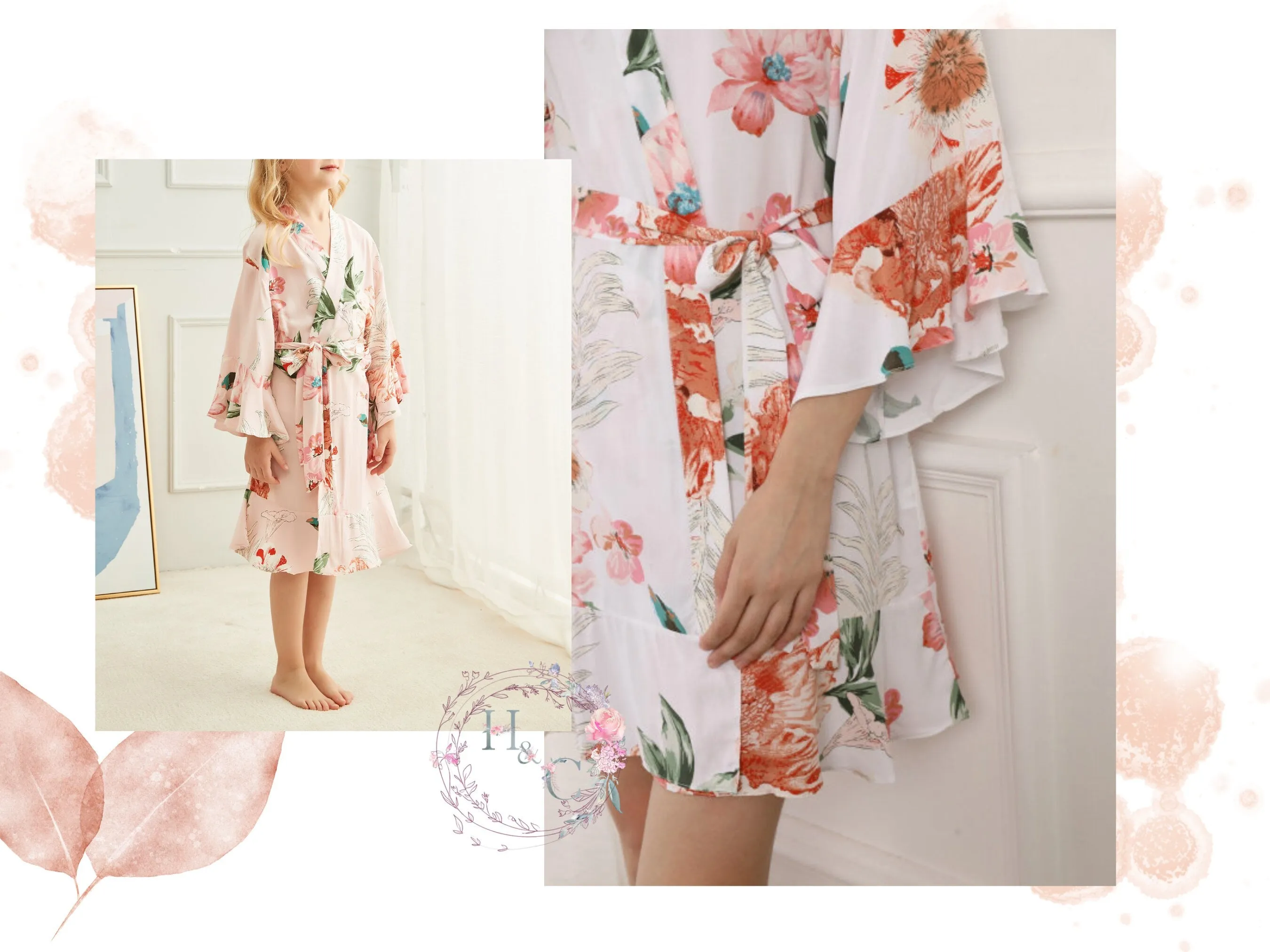 Floral Ruffle Robe | Bridesmaid Robes | Bridal Party Robe| Dusty Blue Cotton Floral Ruffle sleeves Robe| H&C Creations