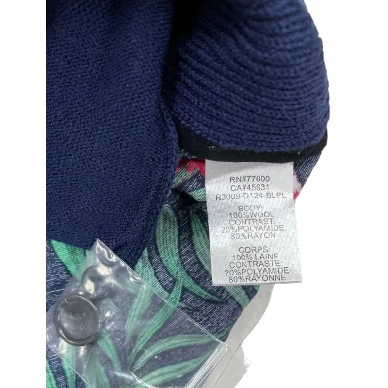 Free People x Sandrine Rose Mixed Media Tropical Print Knit Sweater Small Navy
