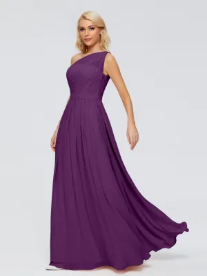 Grape Purple Bridesmaid Dresses Arabella One Shoulder Sash Bridesmaid Dresses