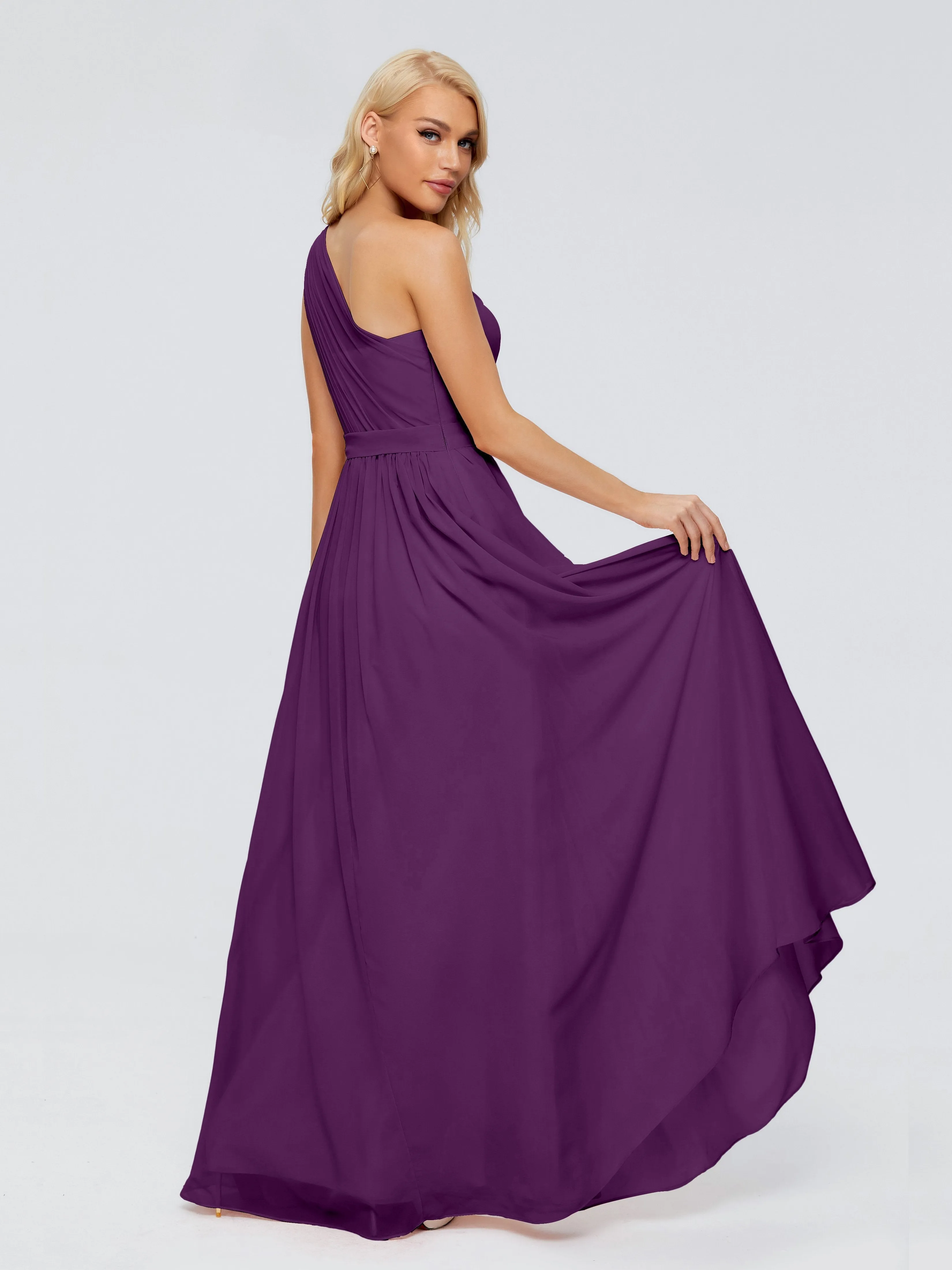 Grape Purple Bridesmaid Dresses Arabella One Shoulder Sash Bridesmaid Dresses