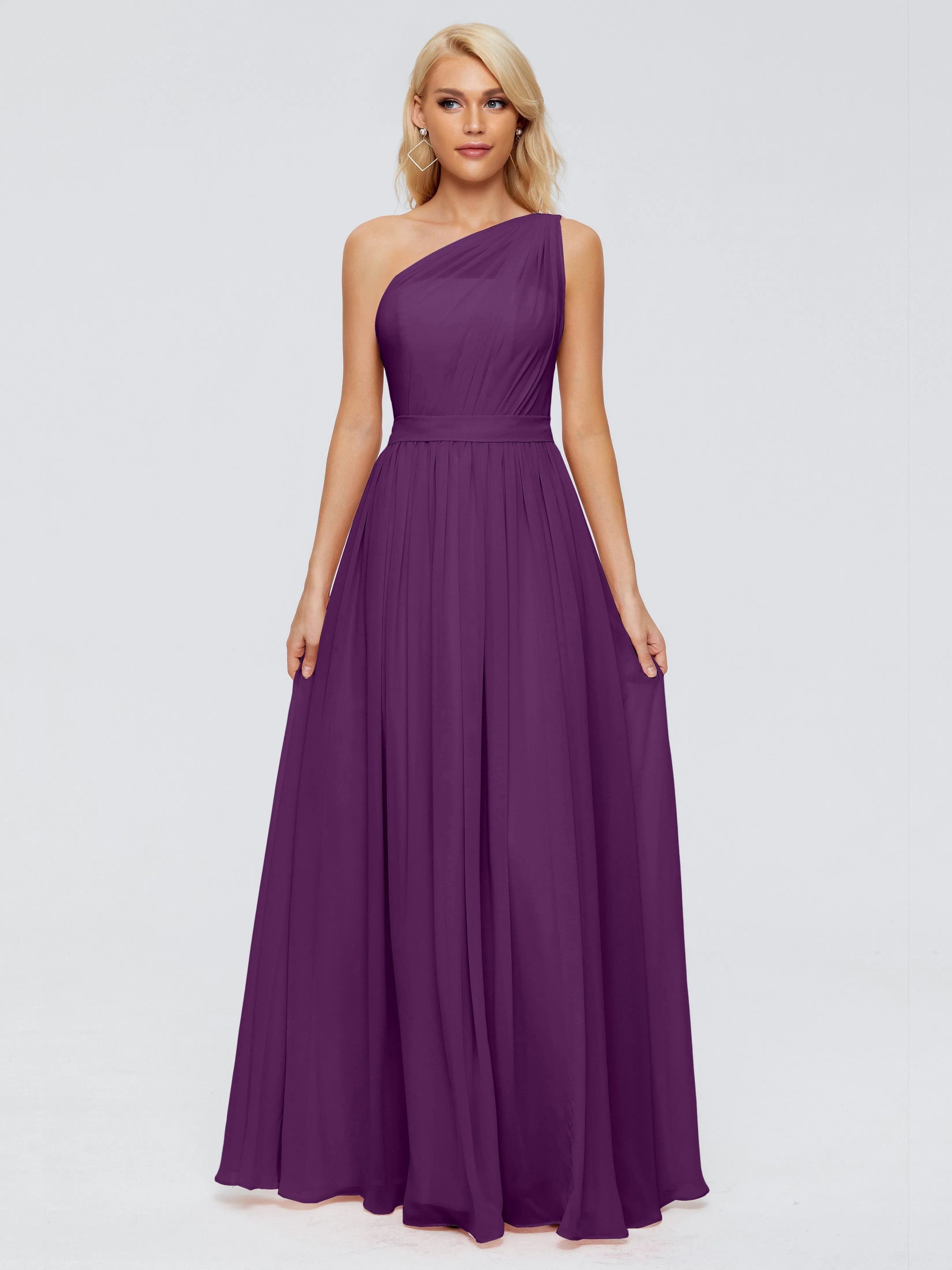 Grape Purple Bridesmaid Dresses Arabella One Shoulder Sash Bridesmaid Dresses