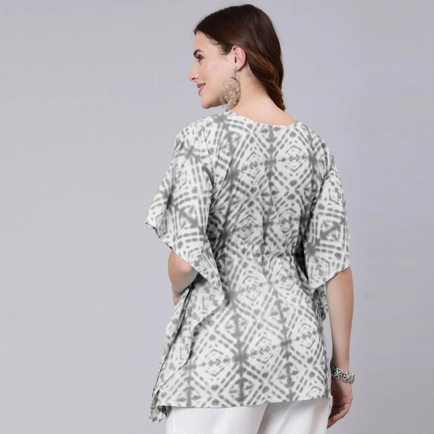 Grey Tie And Dye Print Cotton Kaftan Dress (SHKUP1209)