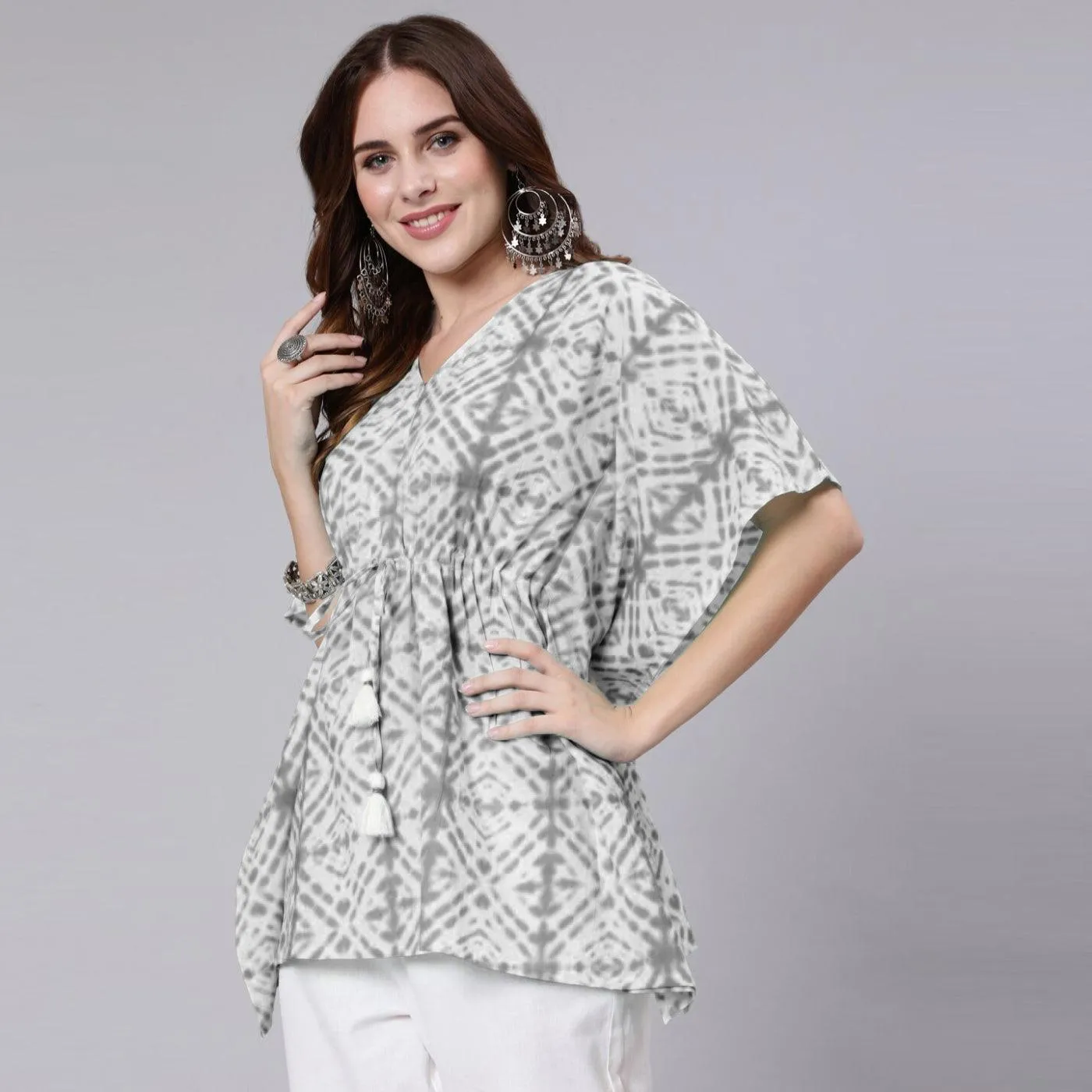 Grey Tie And Dye Print Cotton Kaftan Dress (SHKUP1209)