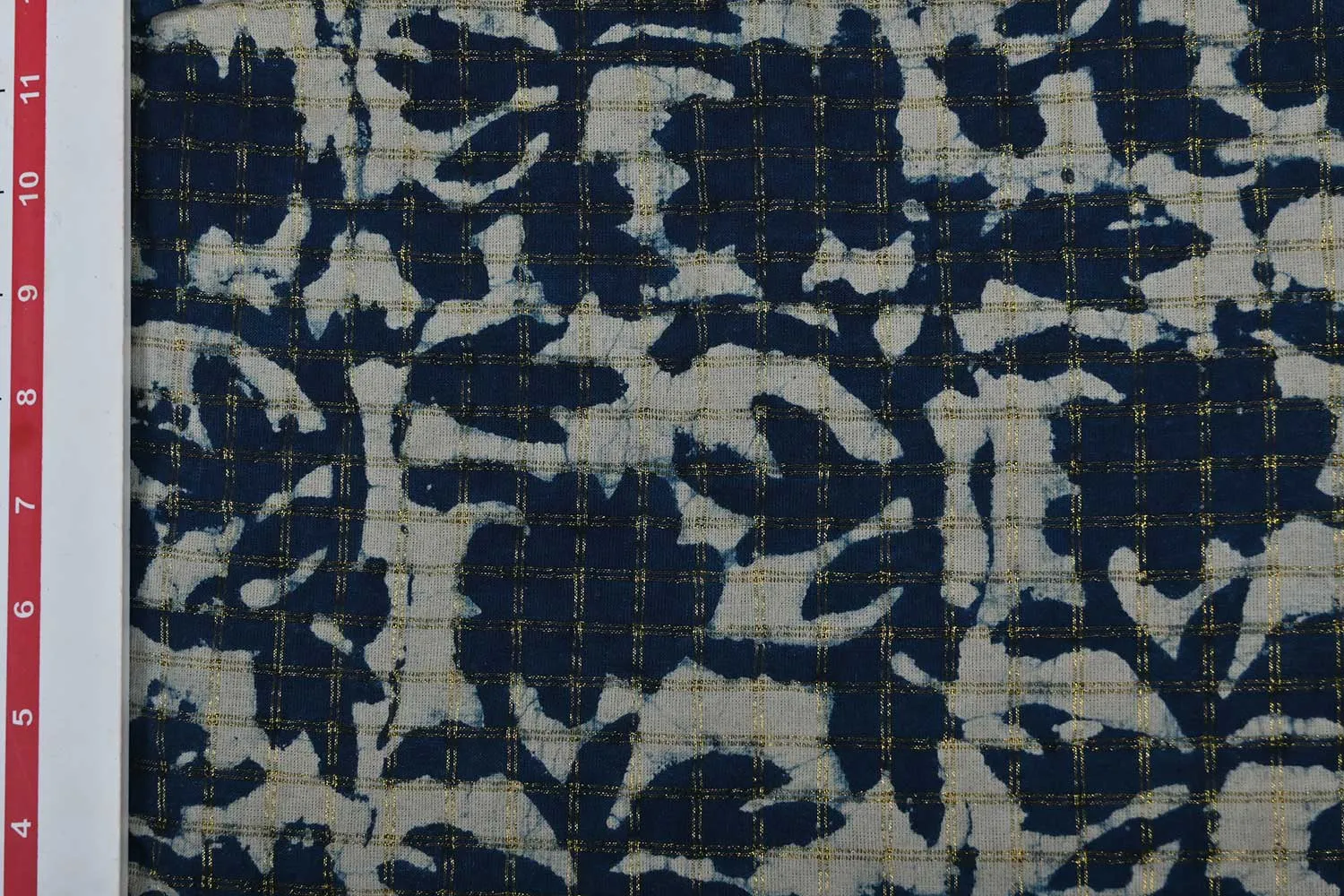 Indigo Blue & White Abstract Cotton Voile Lurex Fabric