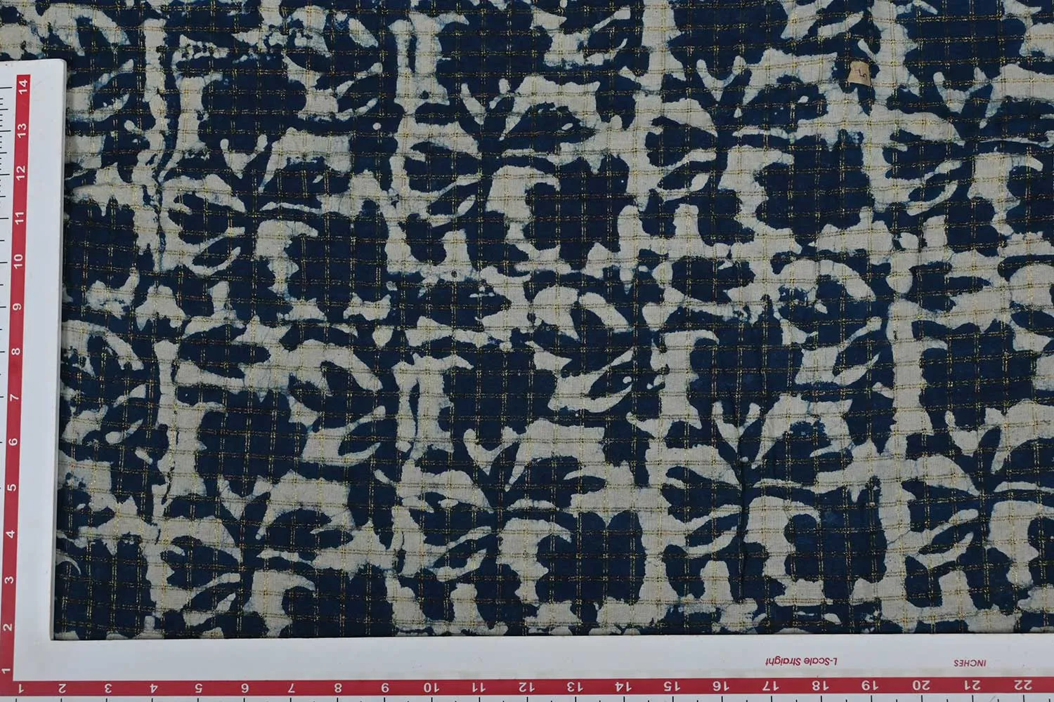 Indigo Blue & White Abstract Cotton Voile Lurex Fabric