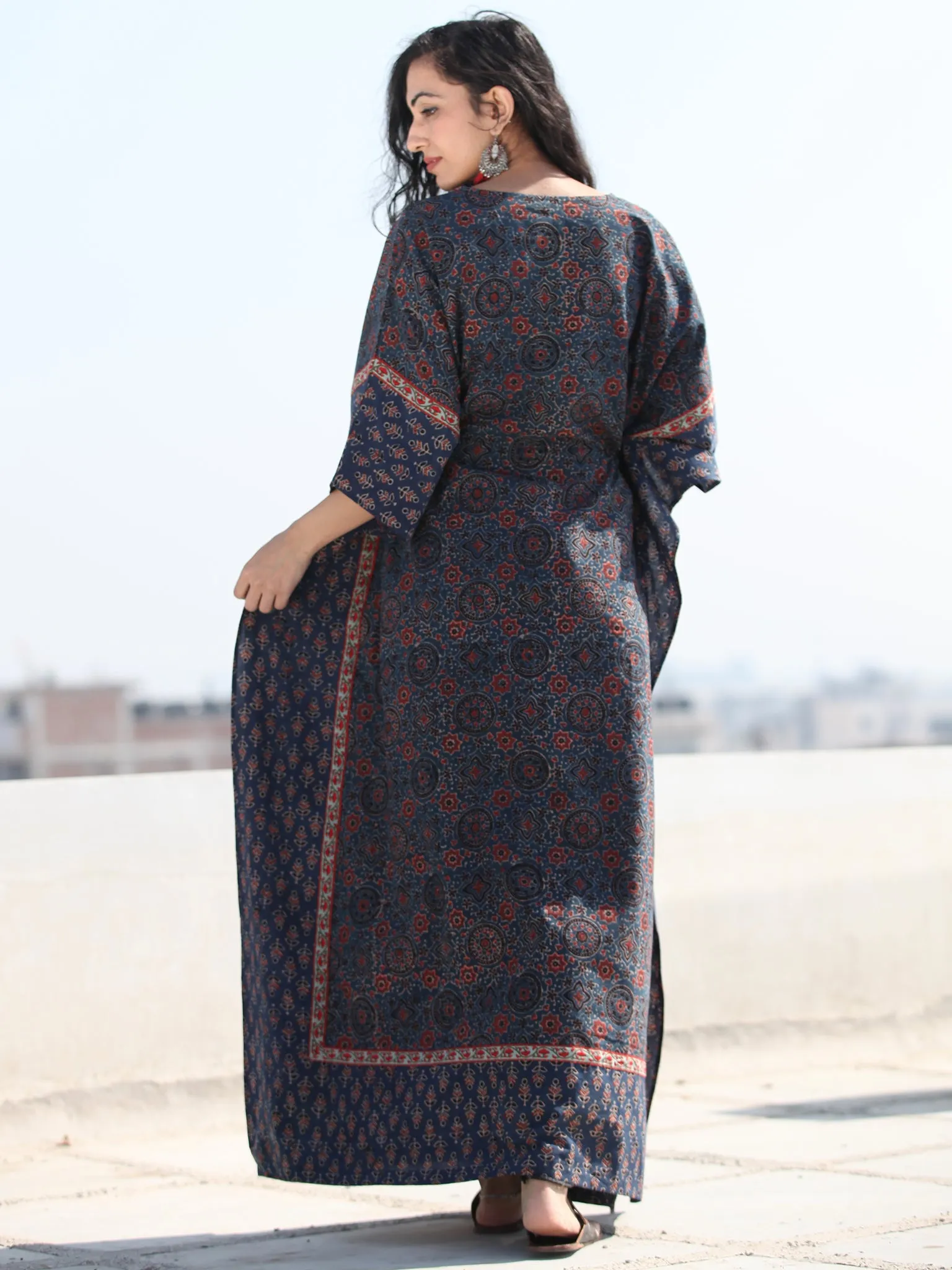 Indigo Rust Ajrakh Hand Block Printed Kaftan - K120F1158