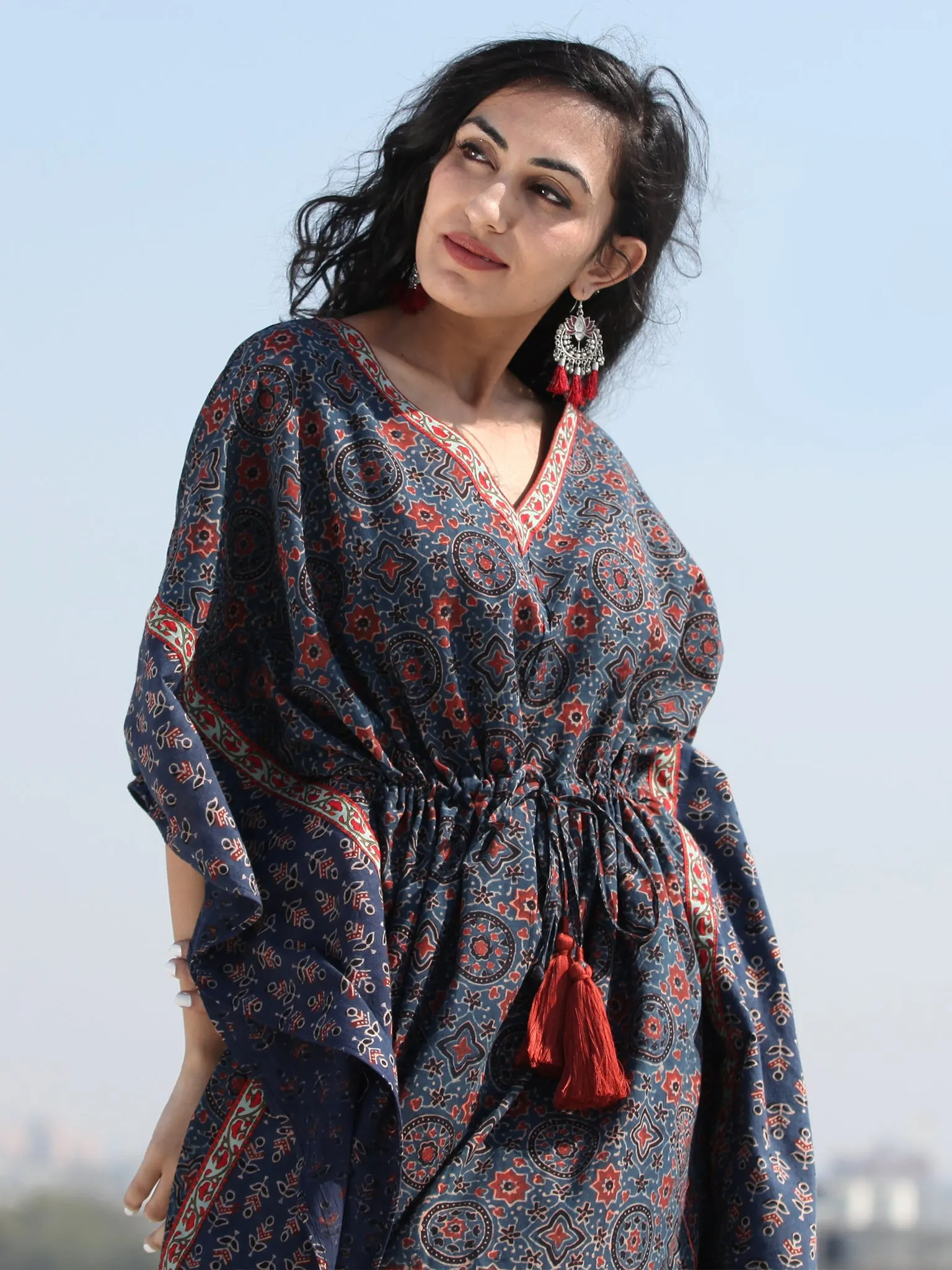 Indigo Rust Ajrakh Hand Block Printed Kaftan - K120F1158