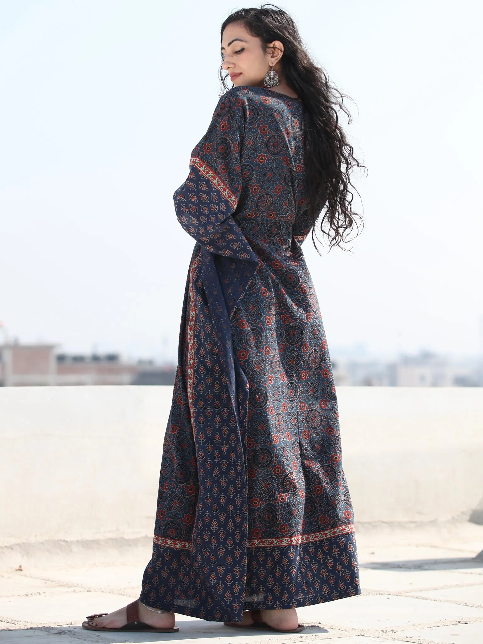 Indigo Rust Ajrakh Hand Block Printed Kaftan - K120F1158