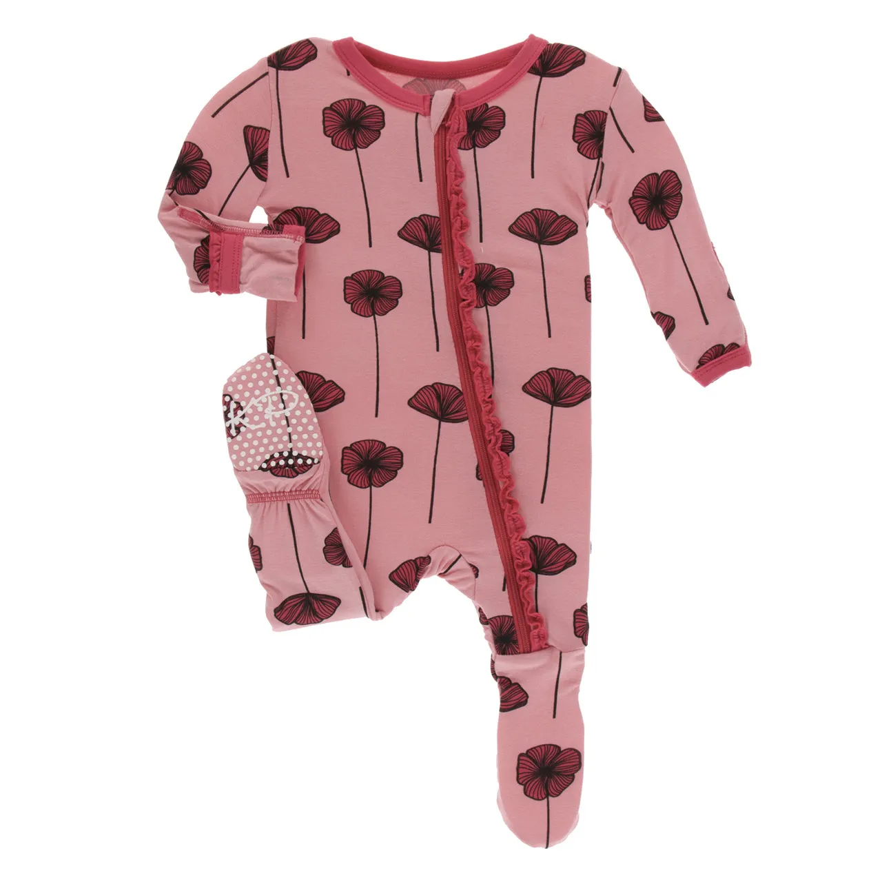 KicKee Pants - Muffin Ruffle Footie with Zipper - Strawberry Poppies