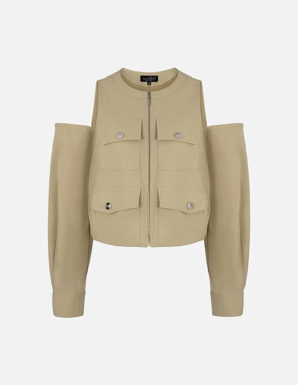 Ladies Apricot Off-Shoulder Cargo Bag Casual Jacket