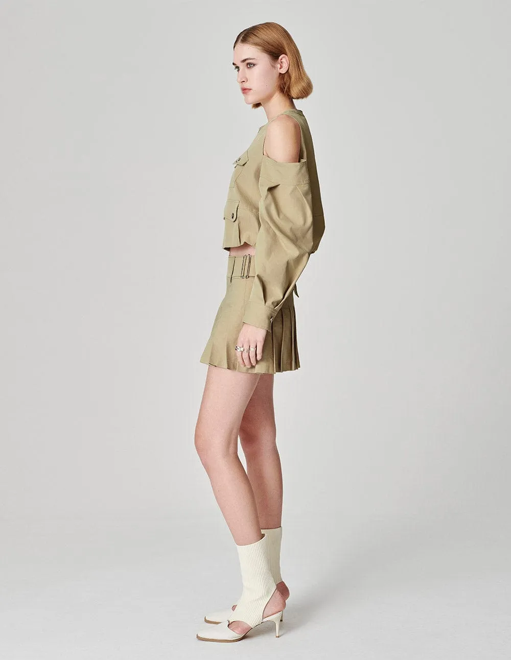 Ladies Apricot Off-Shoulder Cargo Bag Casual Jacket