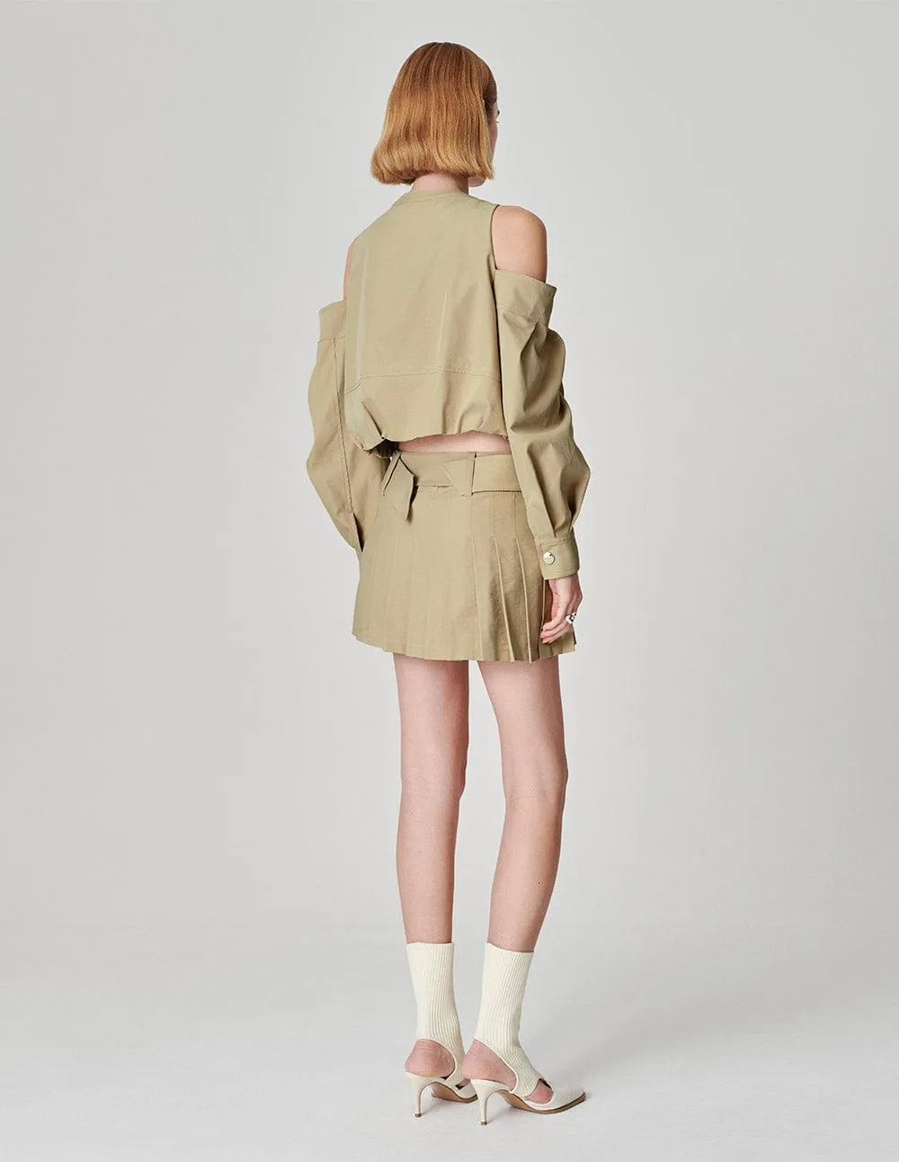 Ladies Apricot Off-Shoulder Cargo Bag Casual Jacket