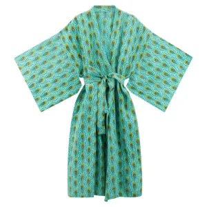 Lena Robe in Aqua Peacock Linen