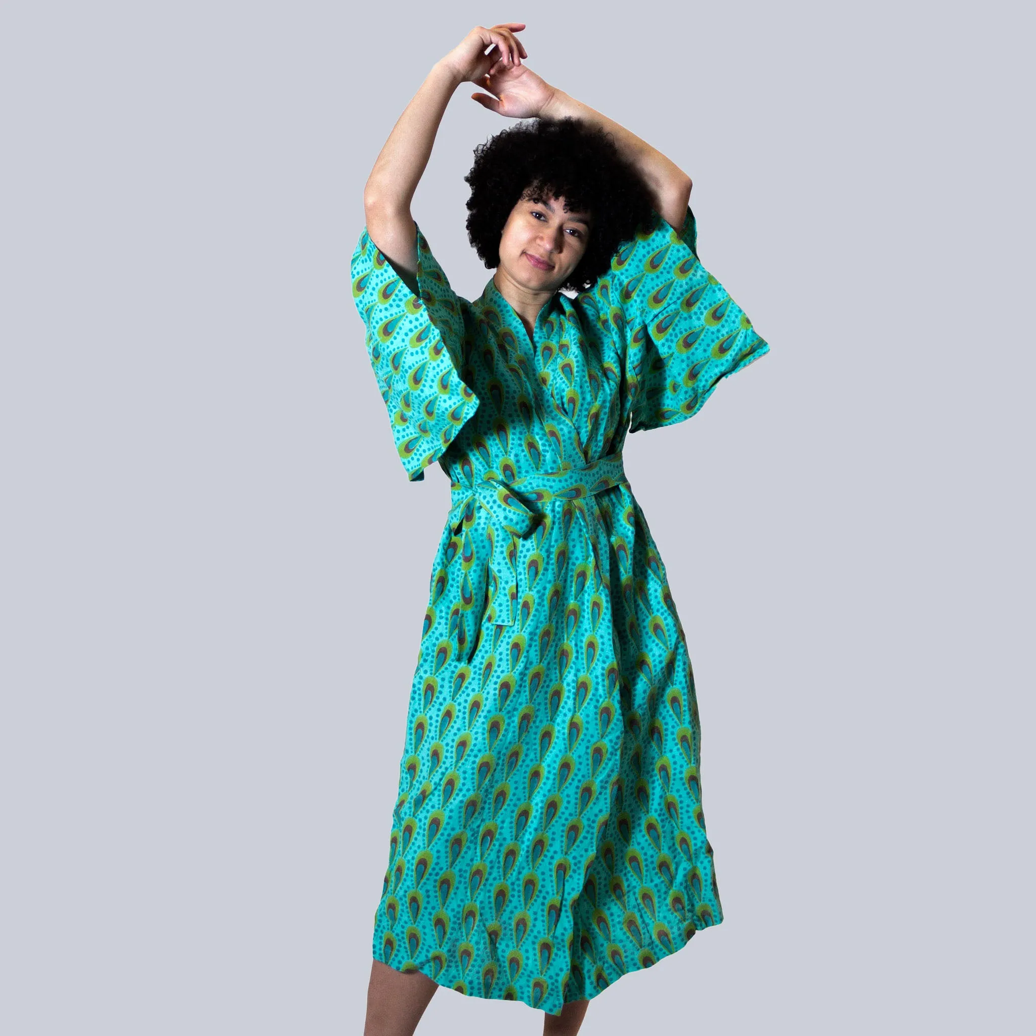 Lena Robe in Aqua Peacock Linen