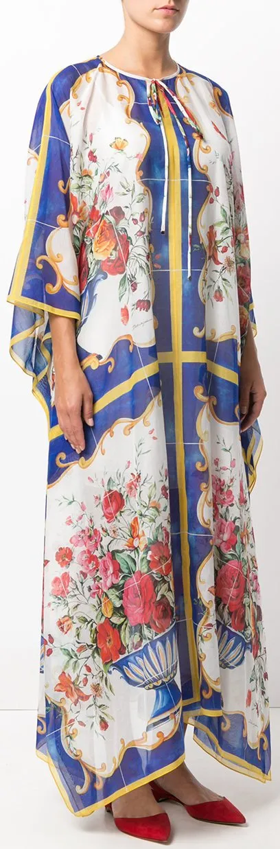 'Majolica' Print Kaftan Dress