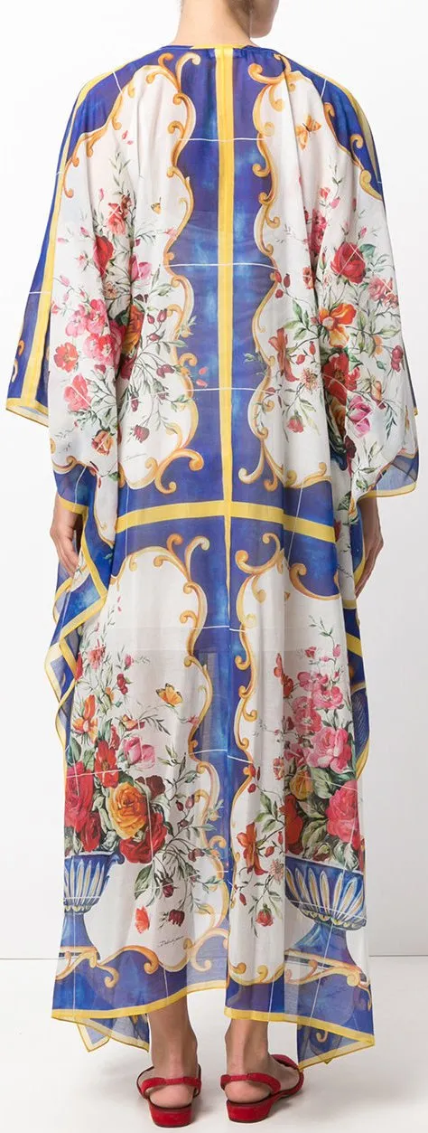 'Majolica' Print Kaftan Dress