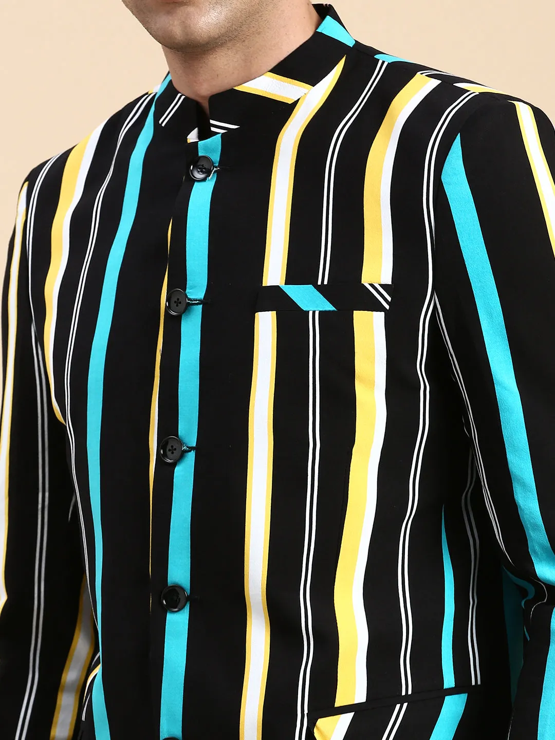 Men Black Striped Party Blazer
