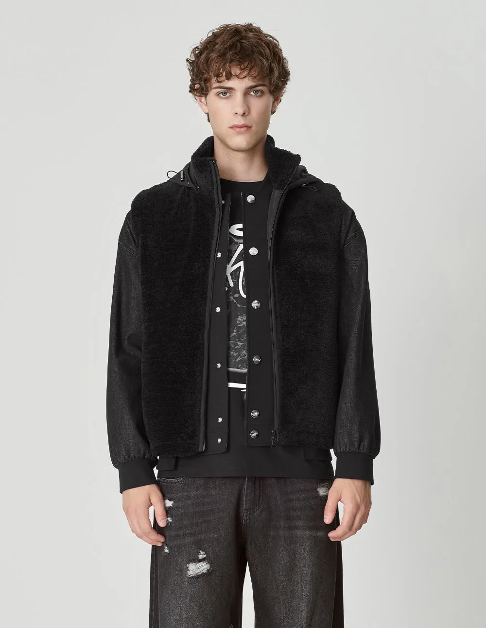 Men's Eco-Friendly Fur Hooded Vest Jacket