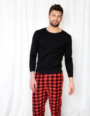 Mens Fleece Red & Black Plaid Set
