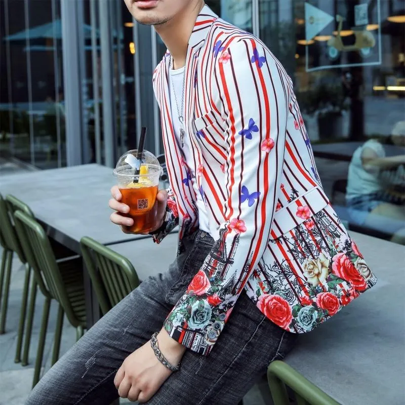 Men's Single Breasted Striped Blazer