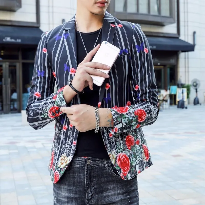 Men's Single Breasted Striped Blazer