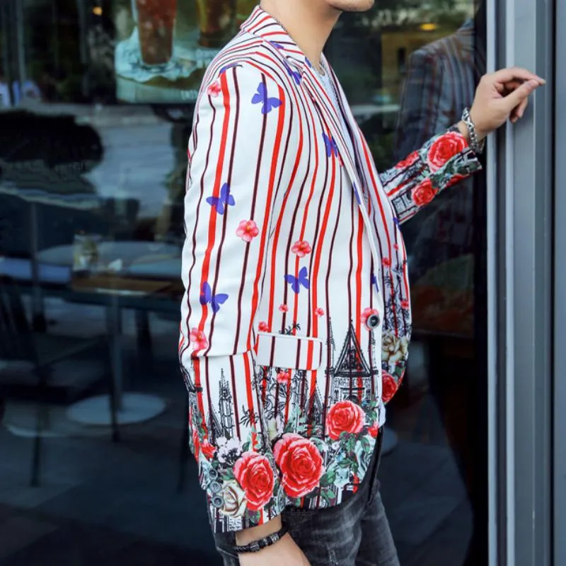 Men's Single Breasted Striped Blazer