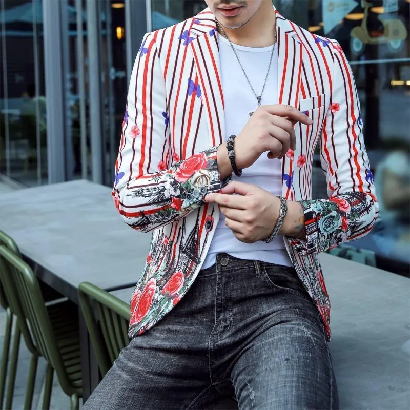 Men's Single Breasted Striped Blazer