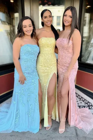 Modest Sheath Strapless Off Shoulder Prom Dresses Evening Dress With Slit, SP571