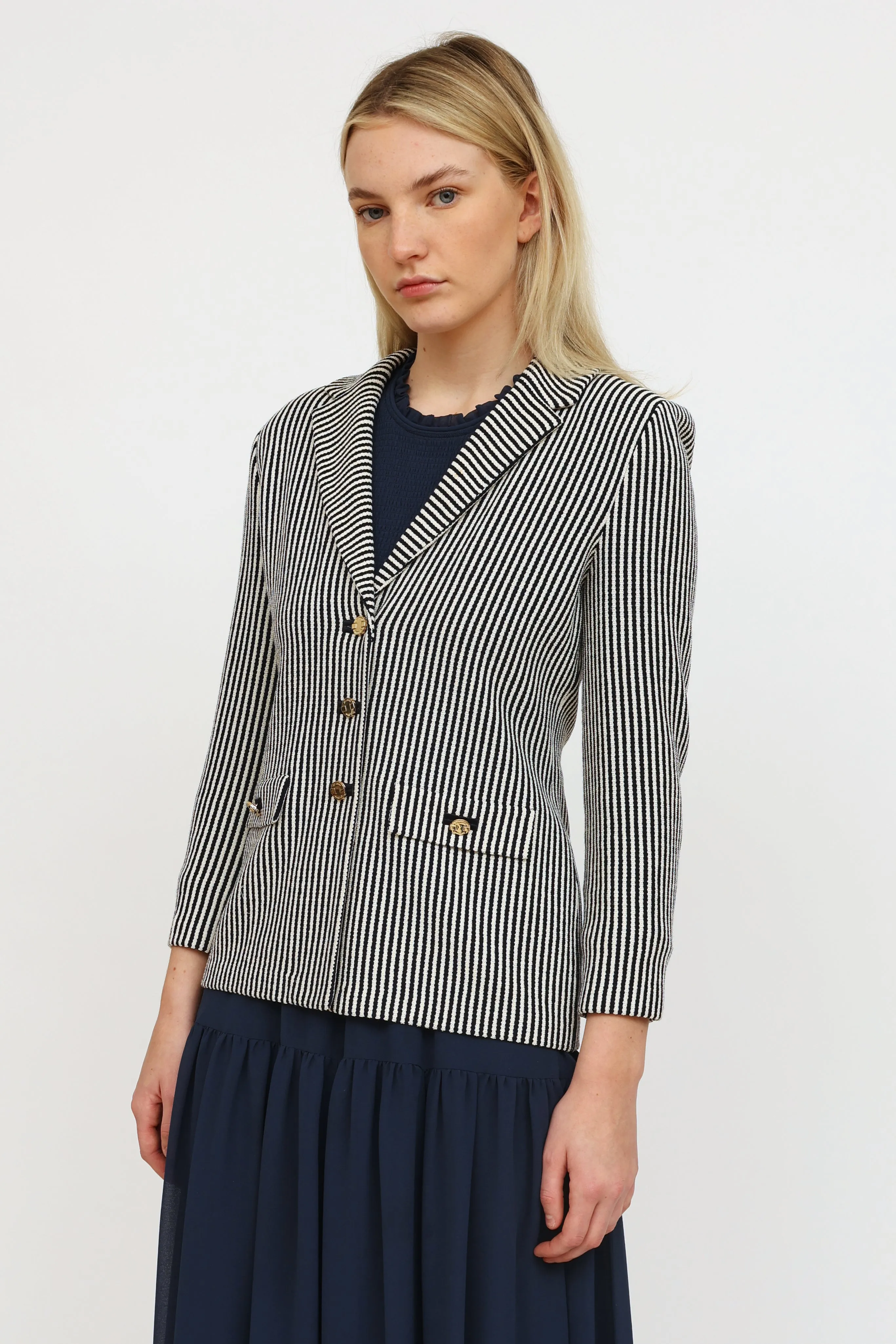 Navy & White Striped Blazer