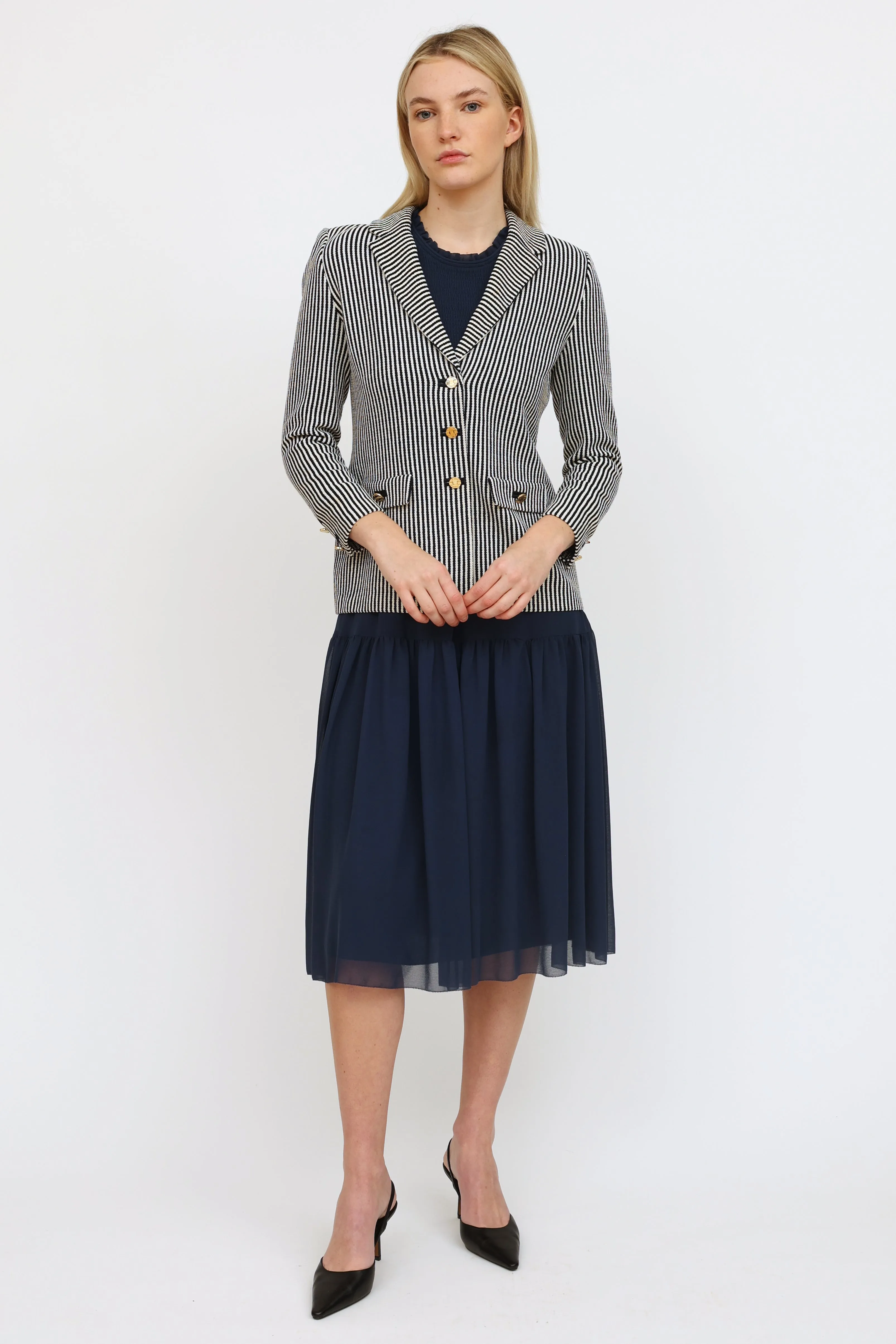 Navy & White Striped Blazer