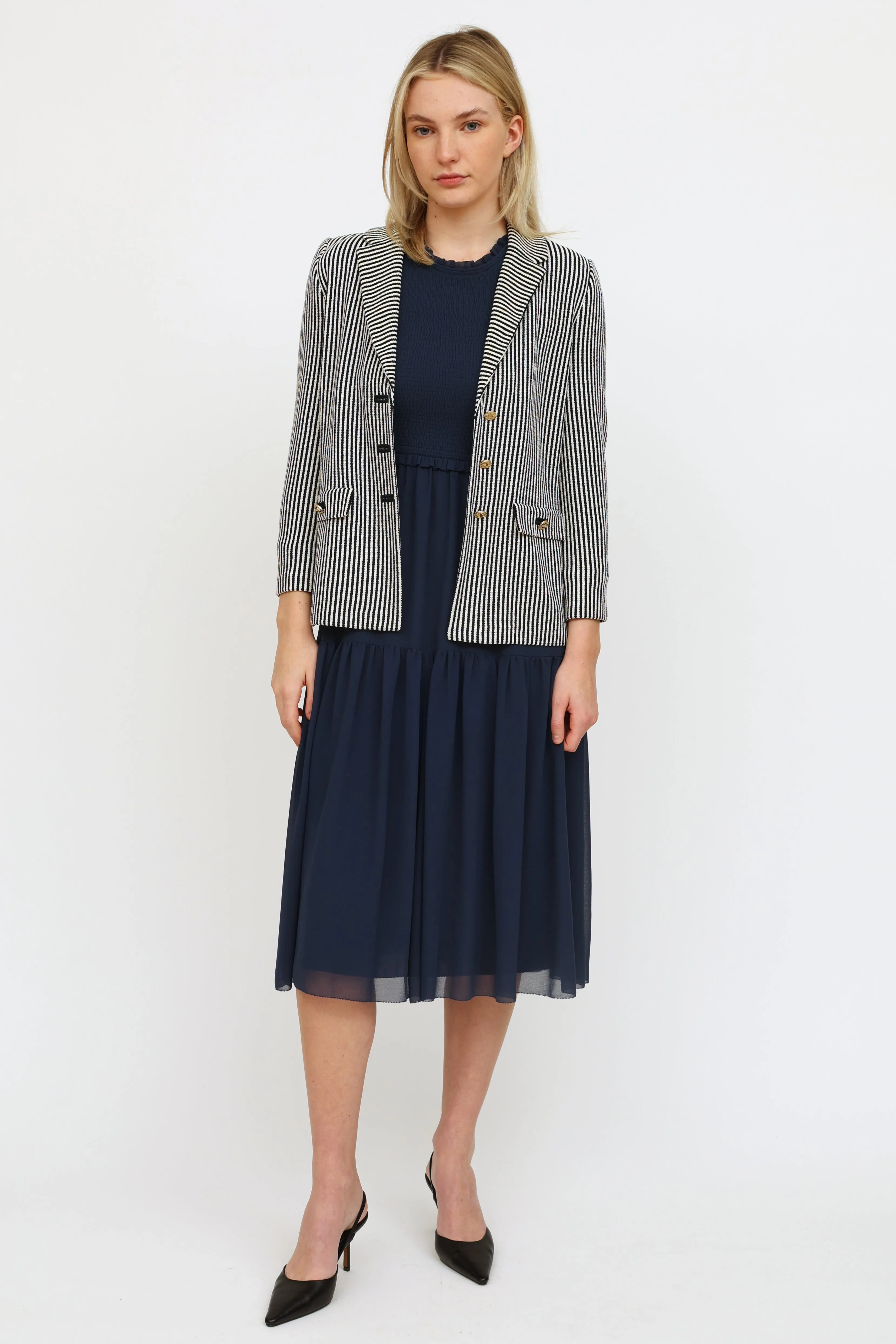 Navy & White Striped Blazer