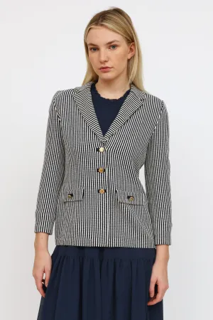 Navy & White Striped Blazer